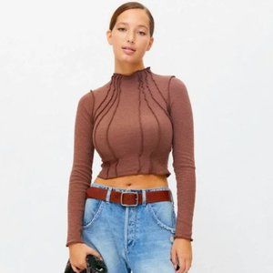 NWT! Urban Outfitters BDG Sunray Seamed Mock Neck Crop Top in Brown